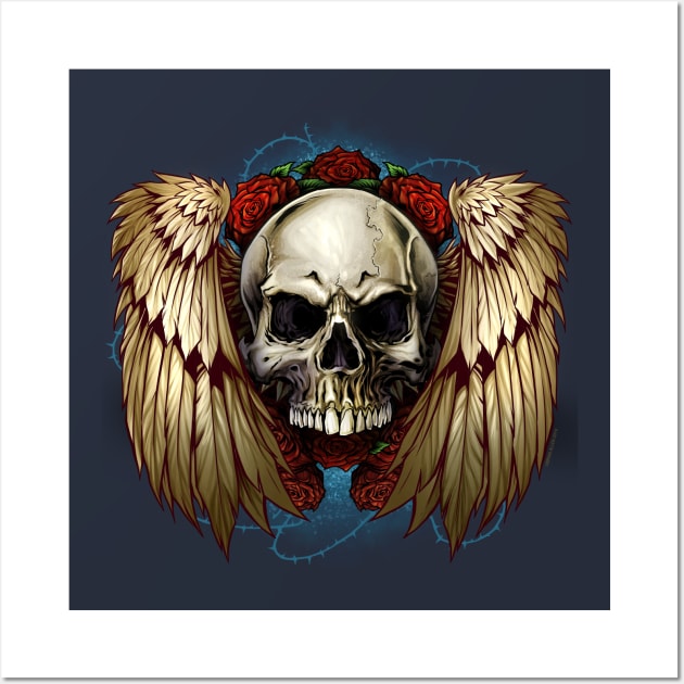 Skull wings with roses Wall Art by FlylandDesigns